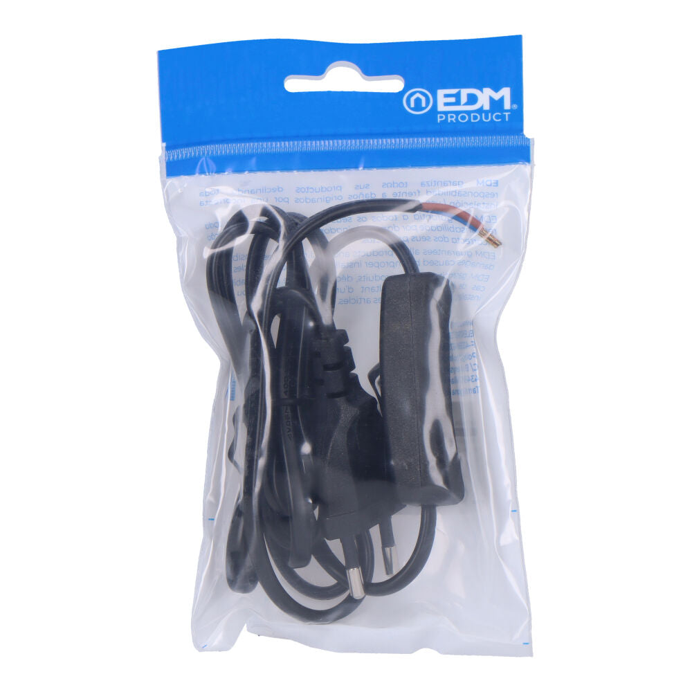 Conexión con interruptor 3A 1,5m 2x0,75mm manguera plana negra EDM