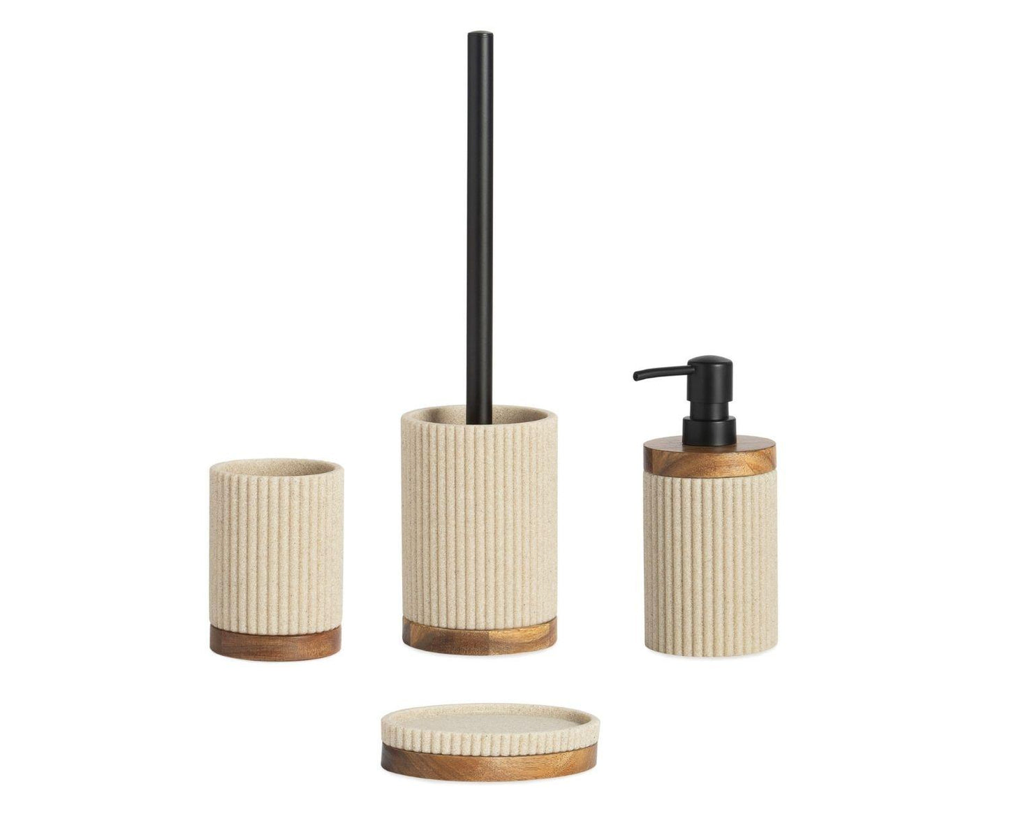 Beige Toilet Brush, Polyresin and Acacia Wood, Ø9.5×39.5 cm, Andrea House