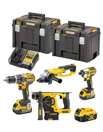 Dewalt DCK484P3T set - DCH253 + DCD796 + DCF887 + DCG412 + 3 bat 5.0Ah + charger + 2 briefcase