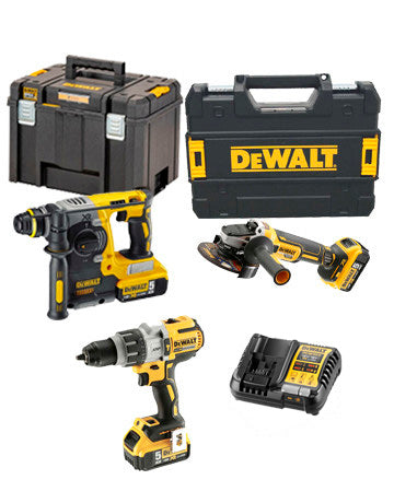 Power Kit Dewalt Hammer + Drill + Cordless Grinder DCK393P3T