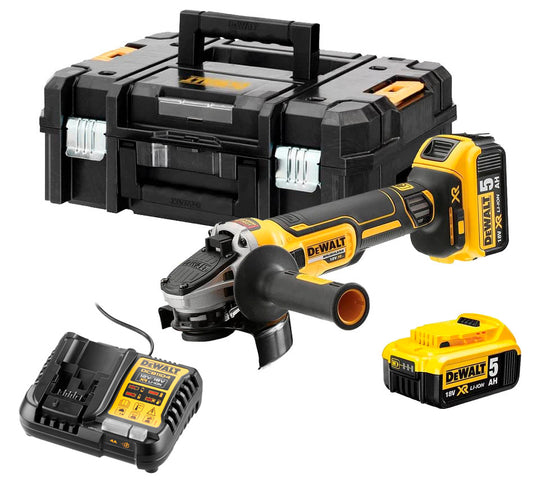 18V XR Brushless Angle Grinder 125mm with 2 5Ah batteries + Charger + Case Dewalt DCG405P2