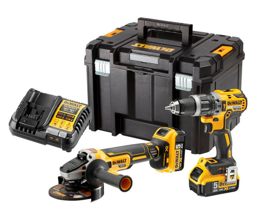 Kit 18V Hammer Drill + Grinder + 2 bat 5.0Ah + Briefcase Dewalt DCK2080P2T