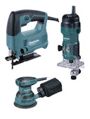 Makita MT power tools set: 450W jigsaw + 530W milling machine + 230W Rotorbital sander PRK00185