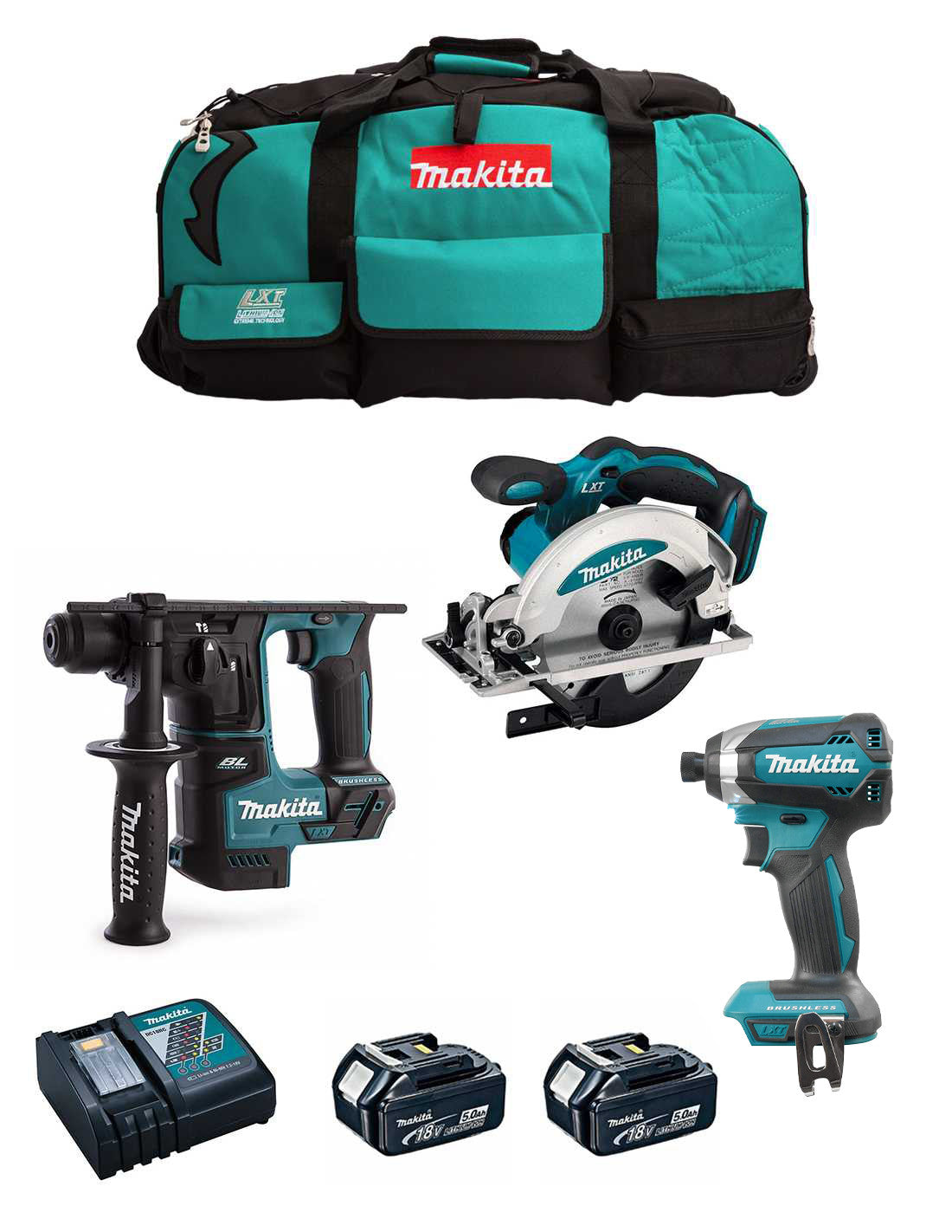 Kit Makita Martillo DHR171 + Atornillador de impacto DTD152 + Sierra de circular DSS610 + 2bat + cargador + bolsa DLX3171BL2