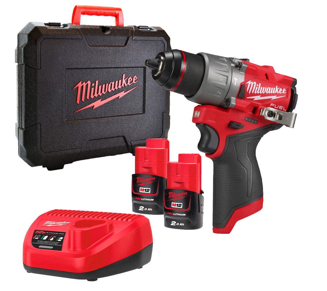 Taladro percutor M12 Fuel + 2bat 2Ah + Cargador + Maletin Milwaukee M12 FPD2-202X