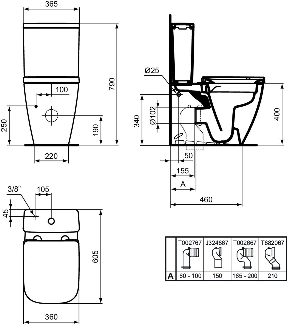 Inodoro Completo a Pared Tanque Bajo Corta Proyección I.Life S Ideal Standard T481601 IDEAL STANDARD - 10