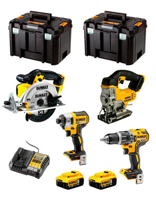 Kit Dewalt 4 herramientas + 2bat 5Ah + Cargador + 2xTSTAK VI DCK491P2