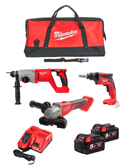 Kit panel yeso 3 herramientas + 2bat 5Ah + cargador + bolsa Milwaukee