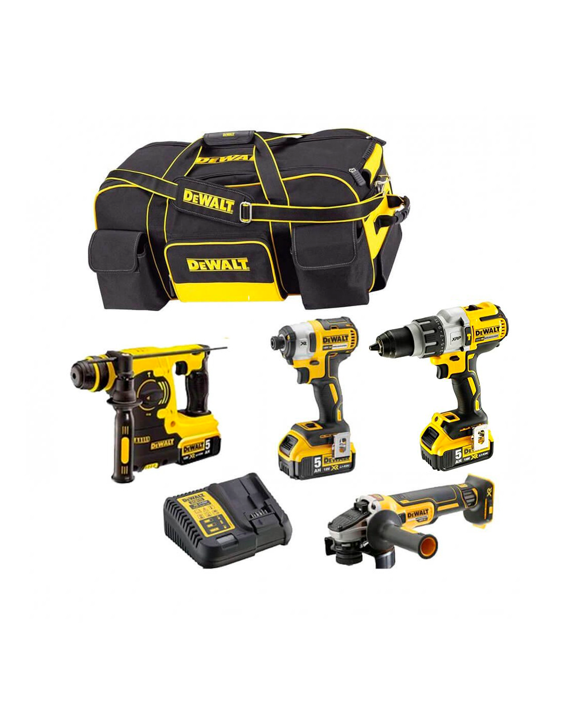 Power Kit Dewalt Hammer + Drill + Grinder + Impact Screwdriver DCK434P3