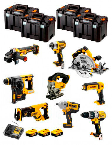 Kit Dewalt 9 herramientas + 3 bat 5ah + Cargador DCB1104 + 4xTstak VI DCK970P3