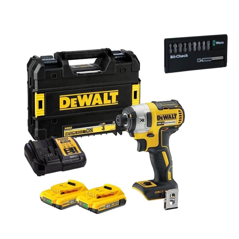 18V XR Brushless Impact Screwdriver 205Nm with 2 2Ah batteries + Dewalt DCF887D2X bit set