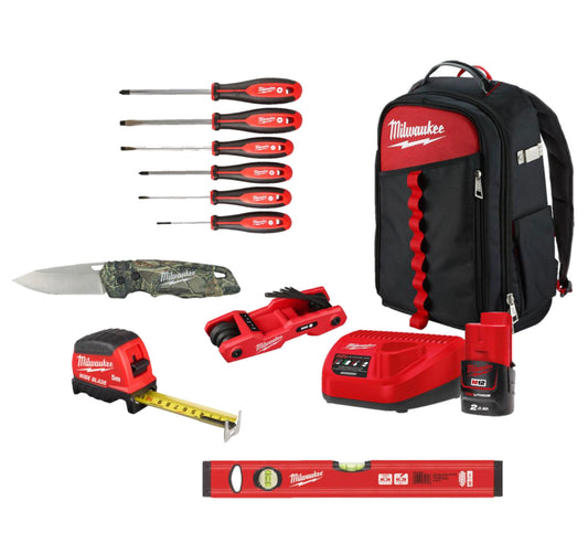 Special set with hand tools + charger + battery + Milwaukee Jobsite backpack