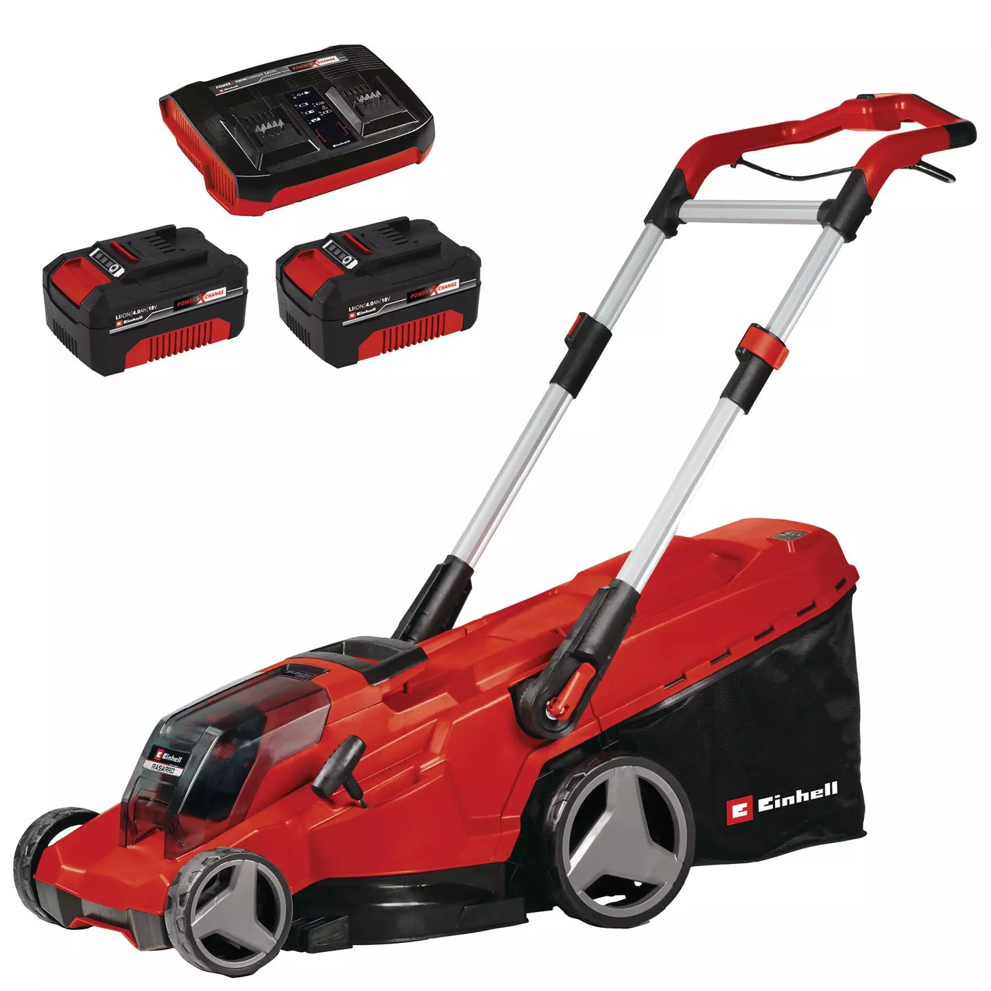 Battery-powered lawnmower with 2 batteries 4.0Ah + double charger RASARRO 36/42 Einhell