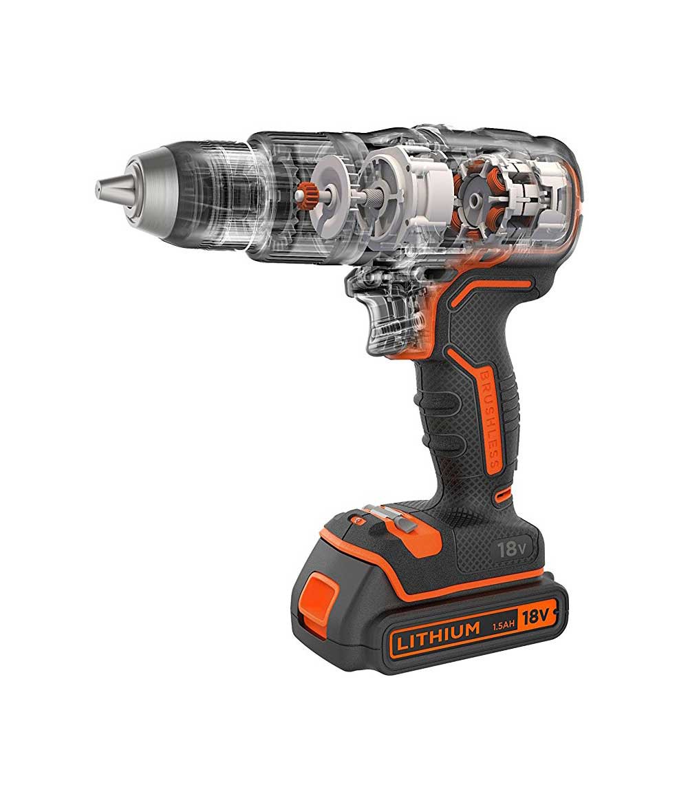 Taladro percutor Black+Decker BL188KB Sin escobillas - 18 V 2 bat. 1,5 Ah y maletín